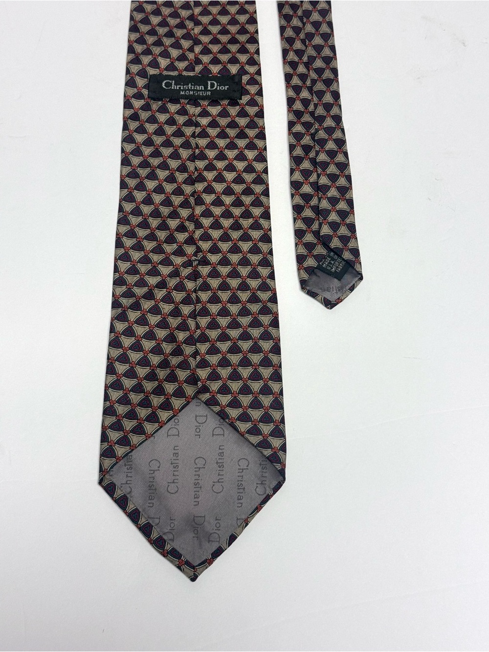 Christian Dior Silk Navy Burgundy Geometric Foulard Pattern Luxury Necktie - Picture 3 of 3